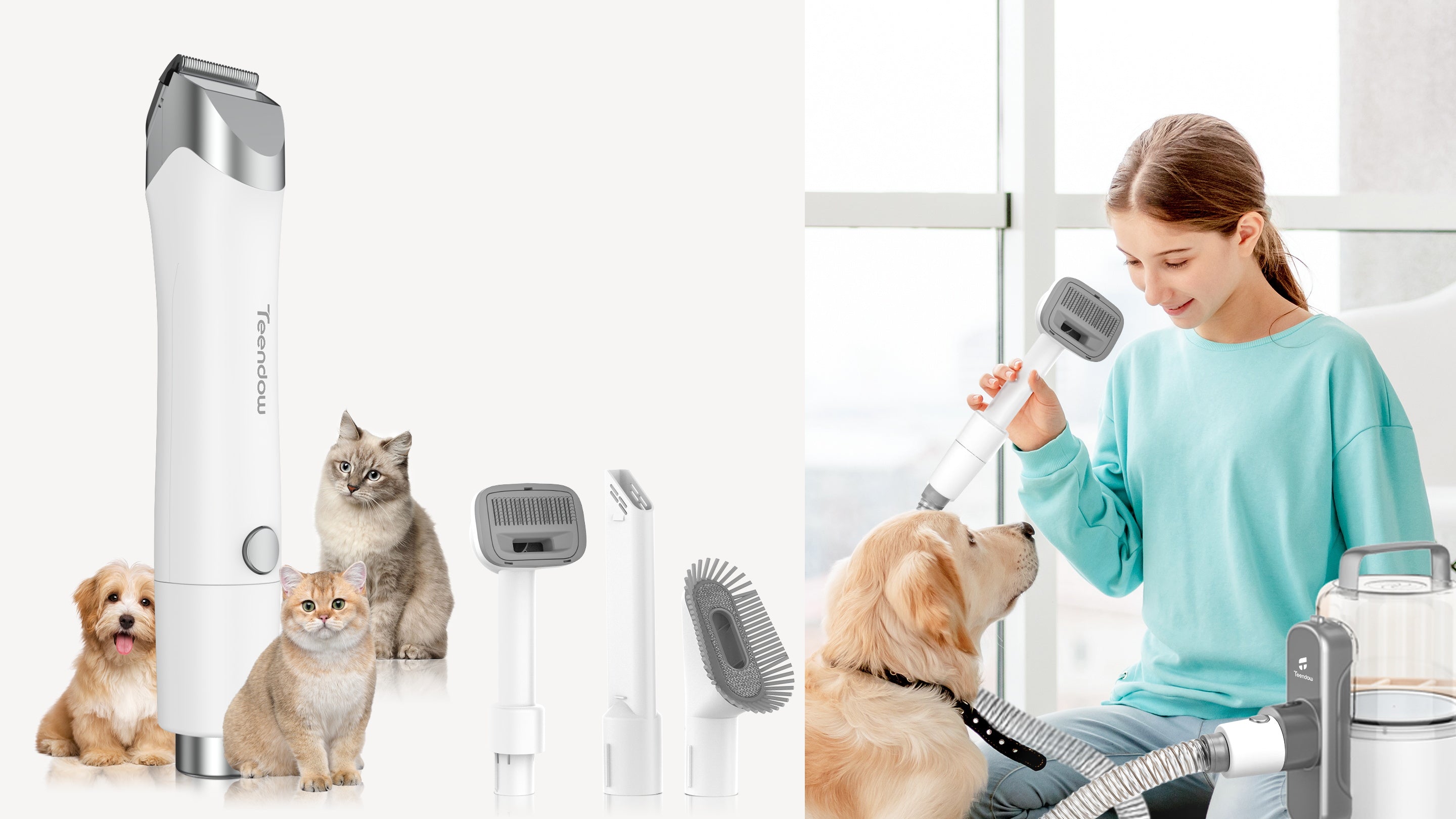 Portable pet vacuum top groomer